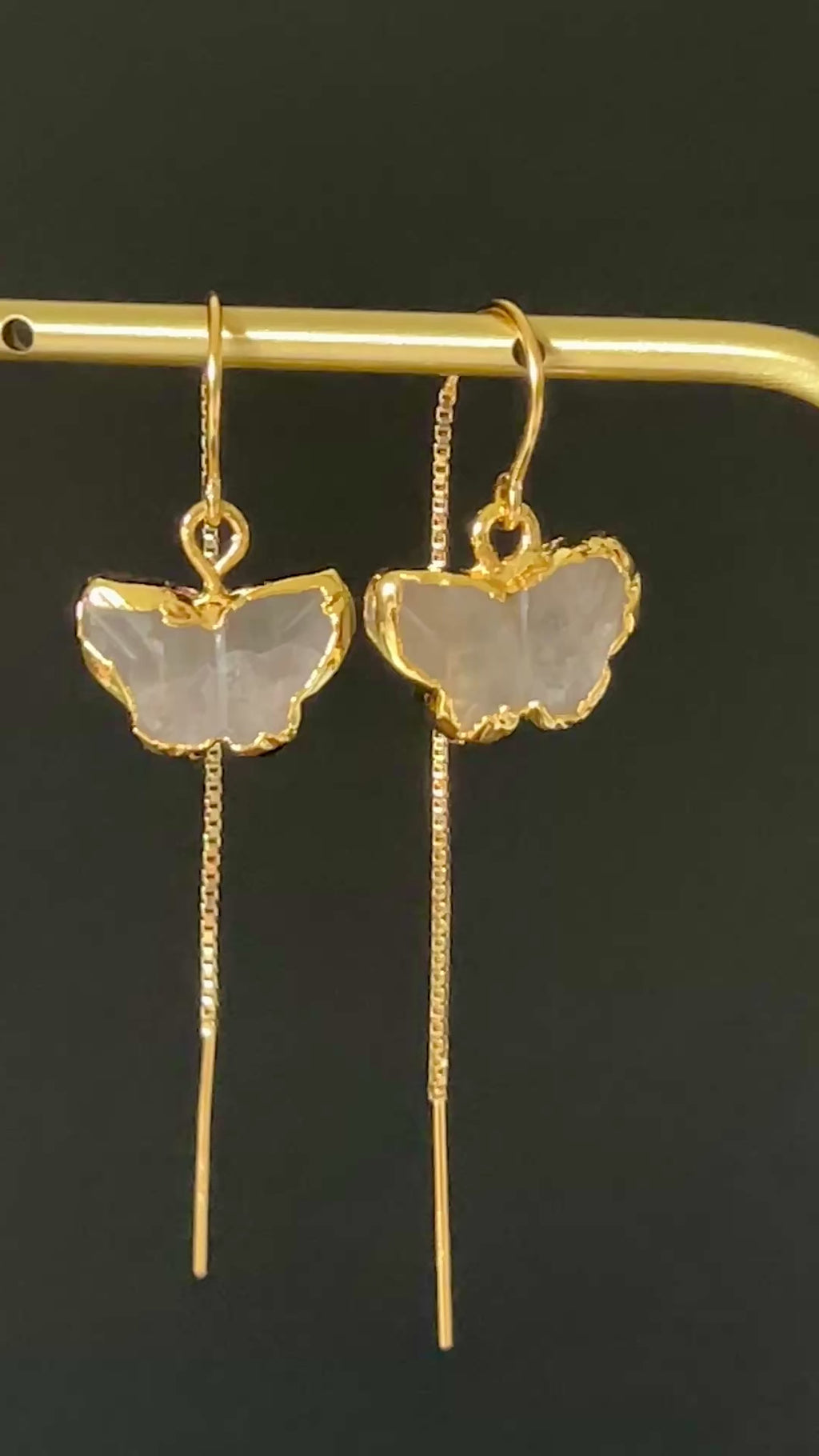 Rose Quartz Butterfly Threader Earrings in 14K Gold Fill by Studio MS Indie Jewlery