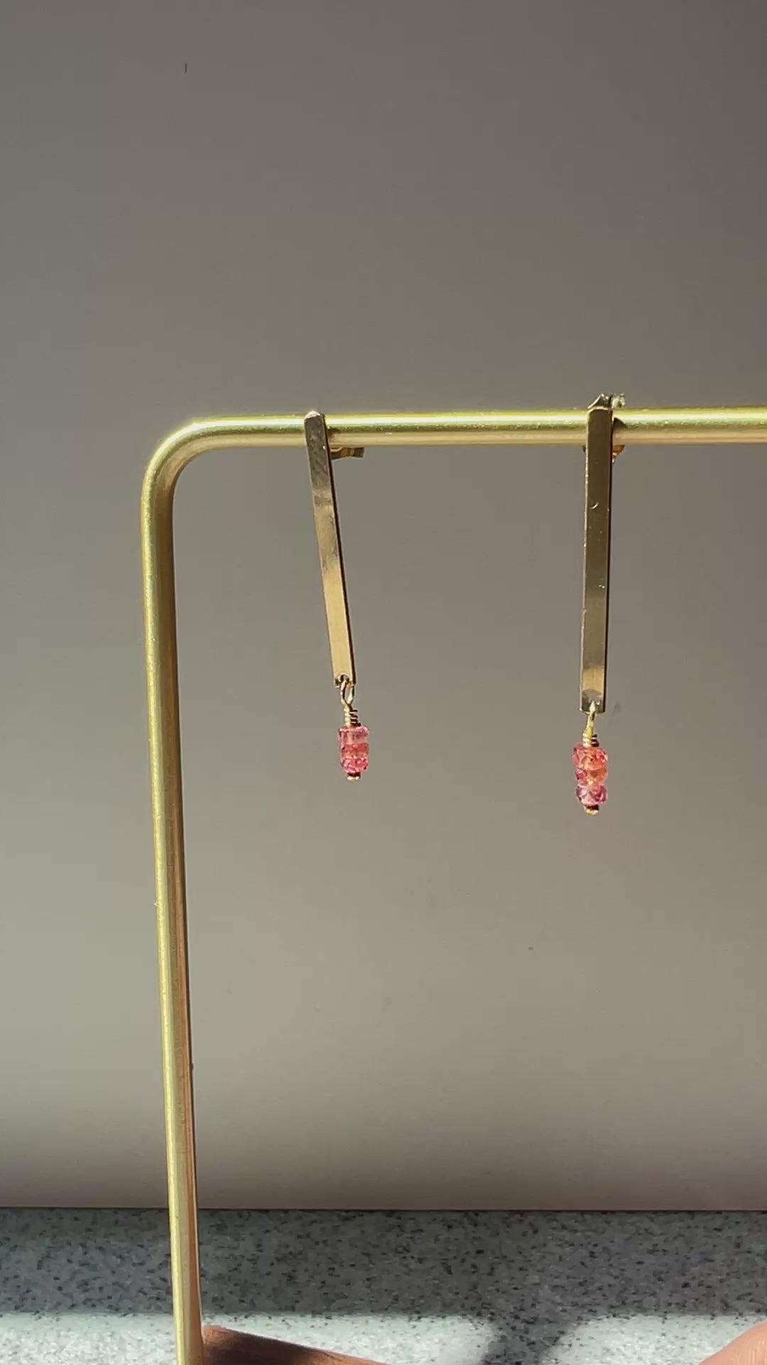Delicate Orange Sapphire Bar Stud Earrings