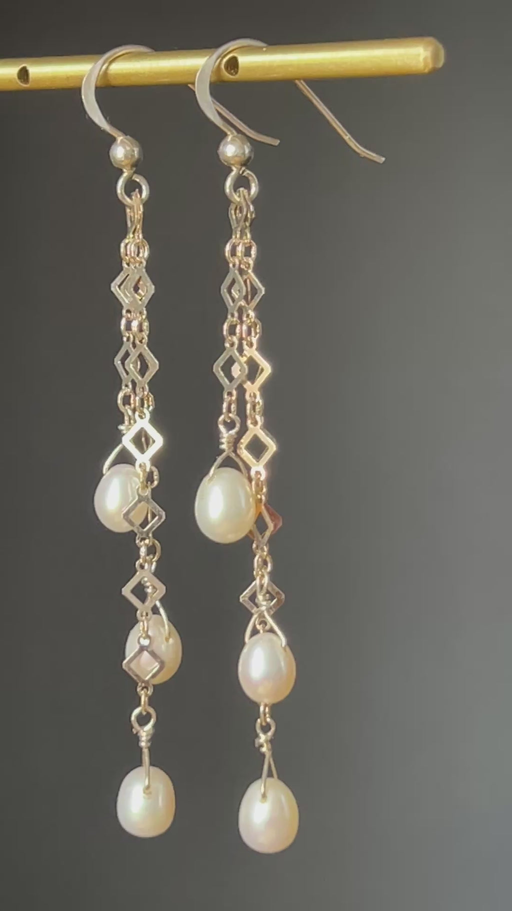 Pearl and Sterling Silver Chain Drop Earrings