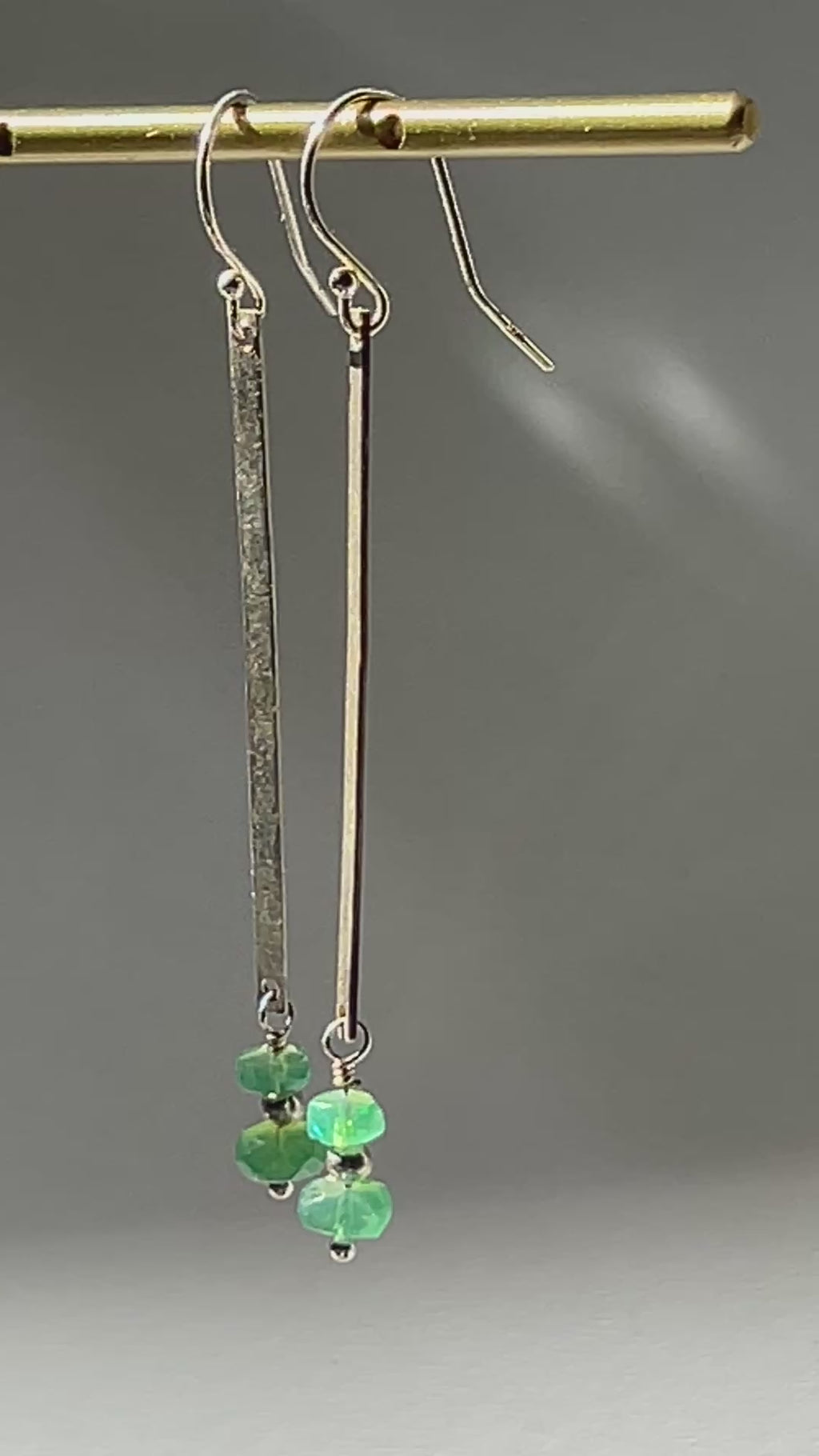 Opal Delicate Sterling Silver Bar Earrings