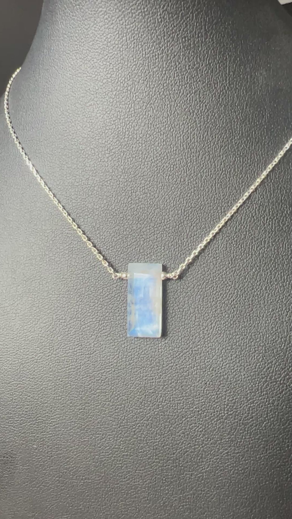 Delicate Rainbow Moonstone Bar Necklace in Sterling Silver