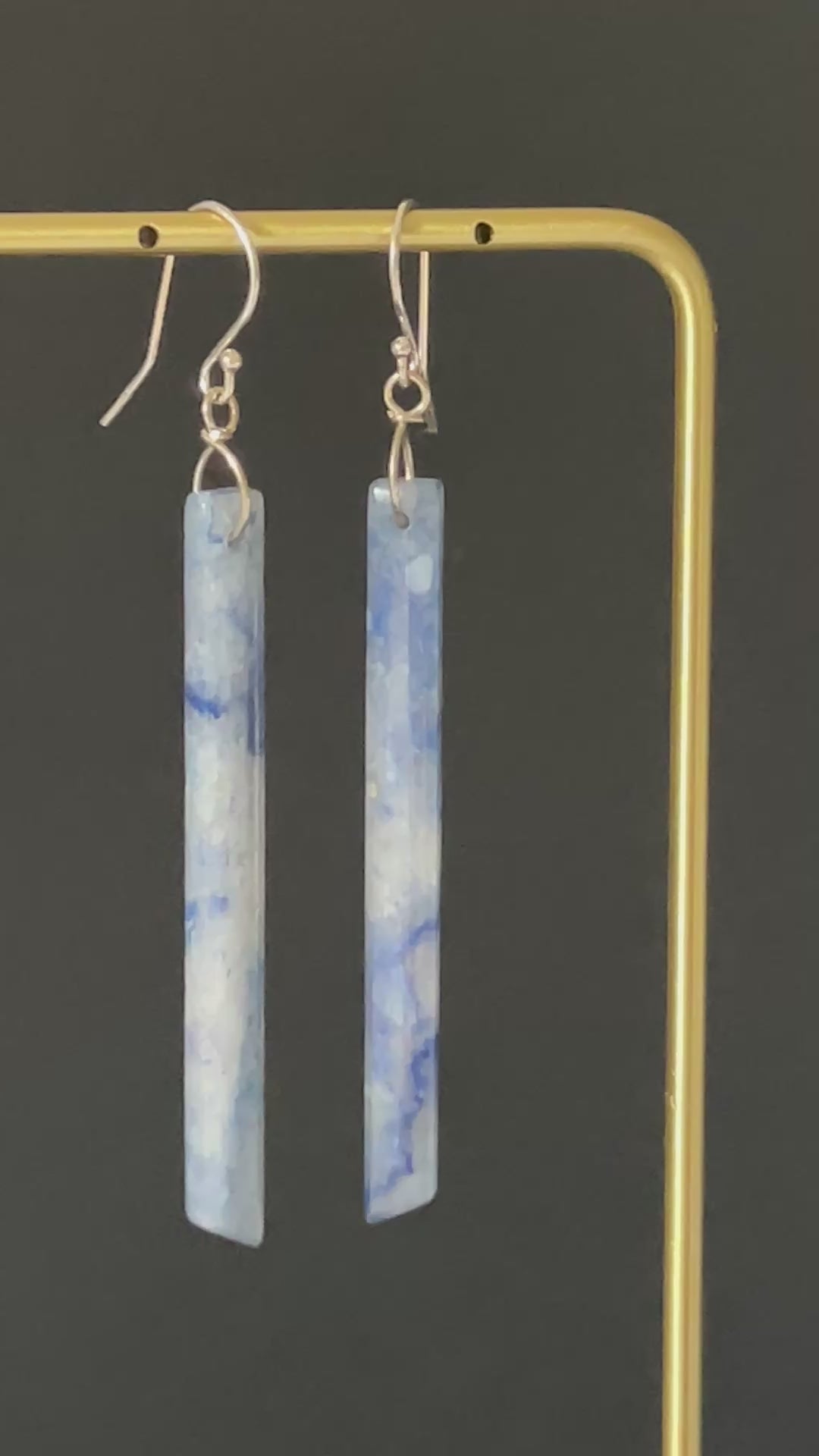 Blue Aventurine Long Bar Earrings in Sterling Silver by Studio MS Indie Jewlery