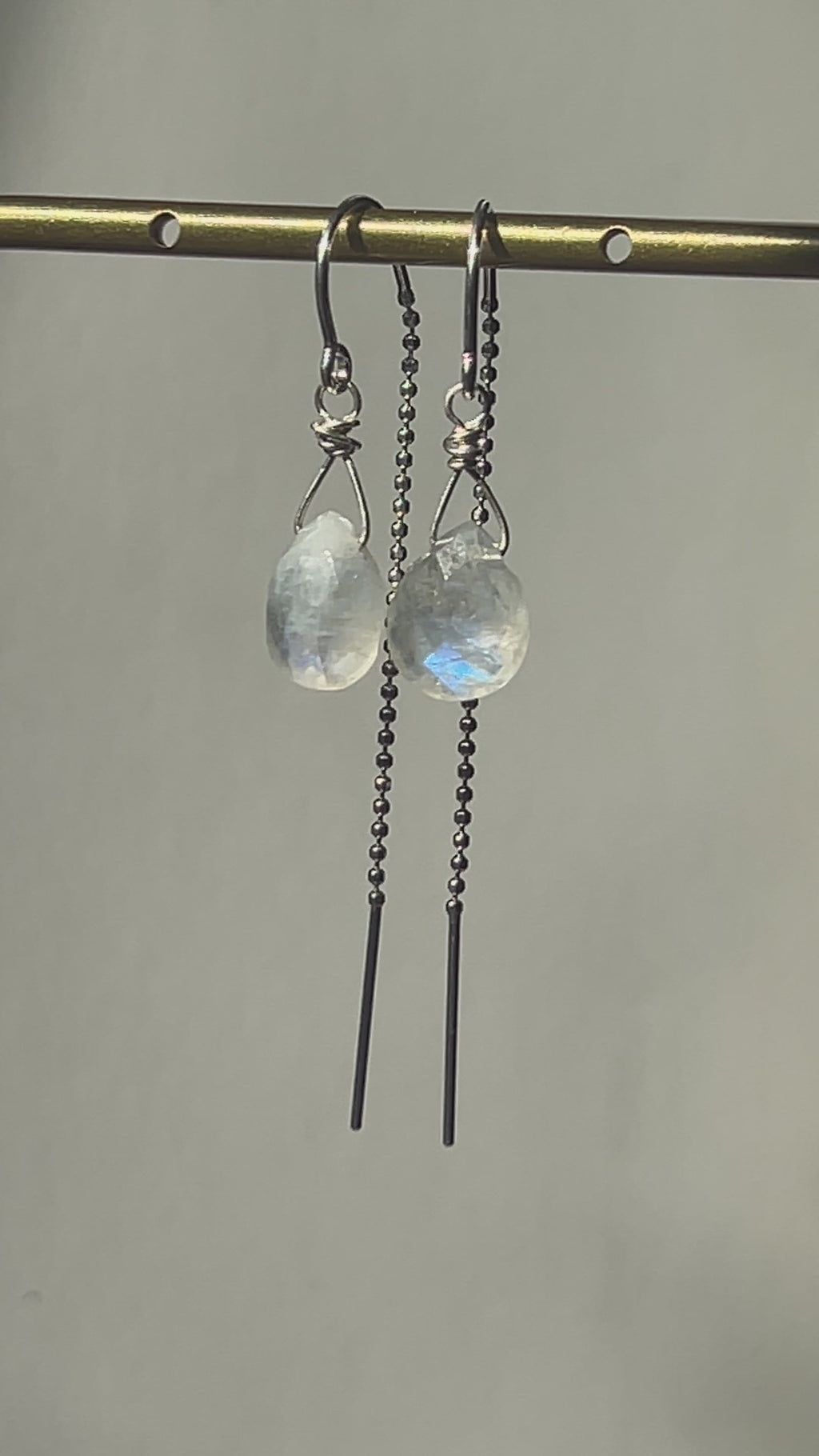 Celestial Moonstone Threader Earrings in Sterling Silver