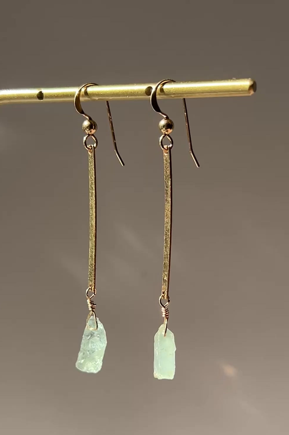 Raw Aquamarine Bar Drop Dangle Earrings