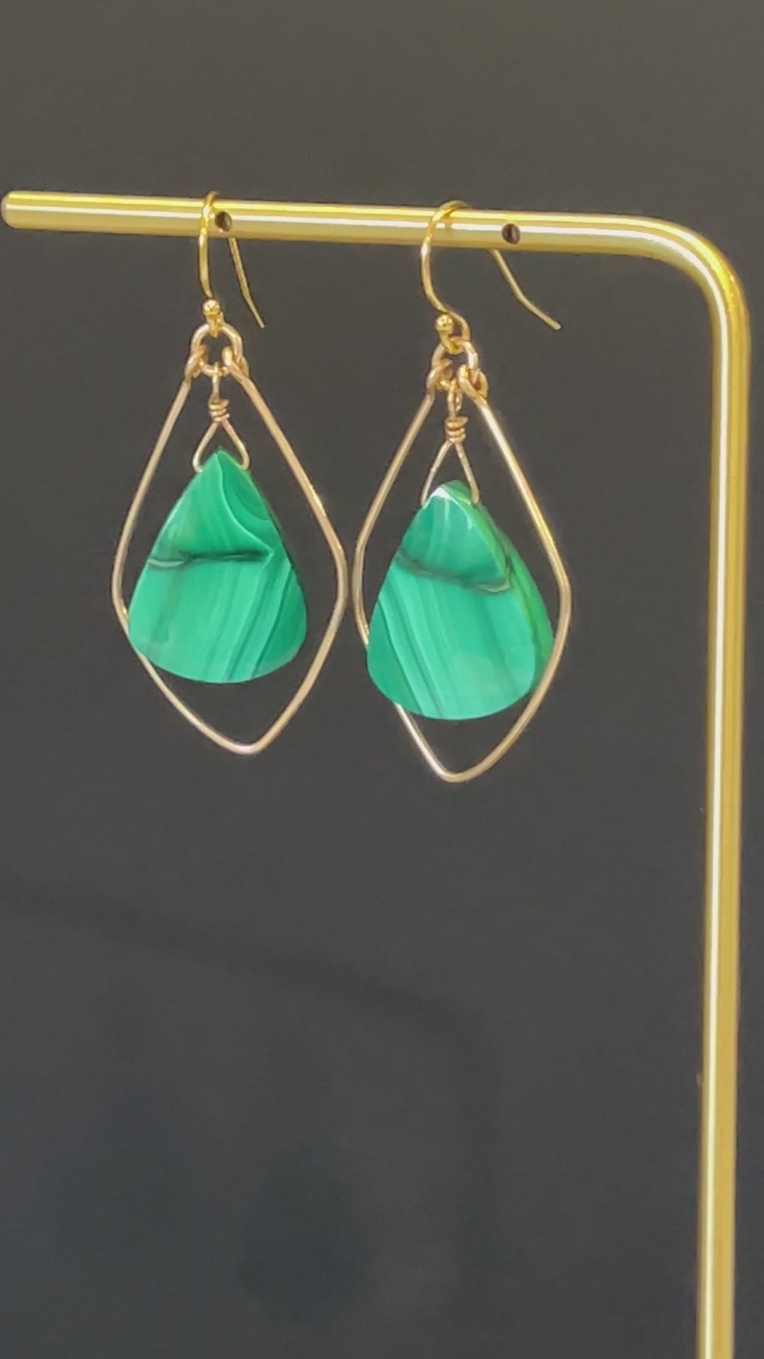 Malachite Earrings in 14K Gold Fill by Studio MS Indie Jewelry