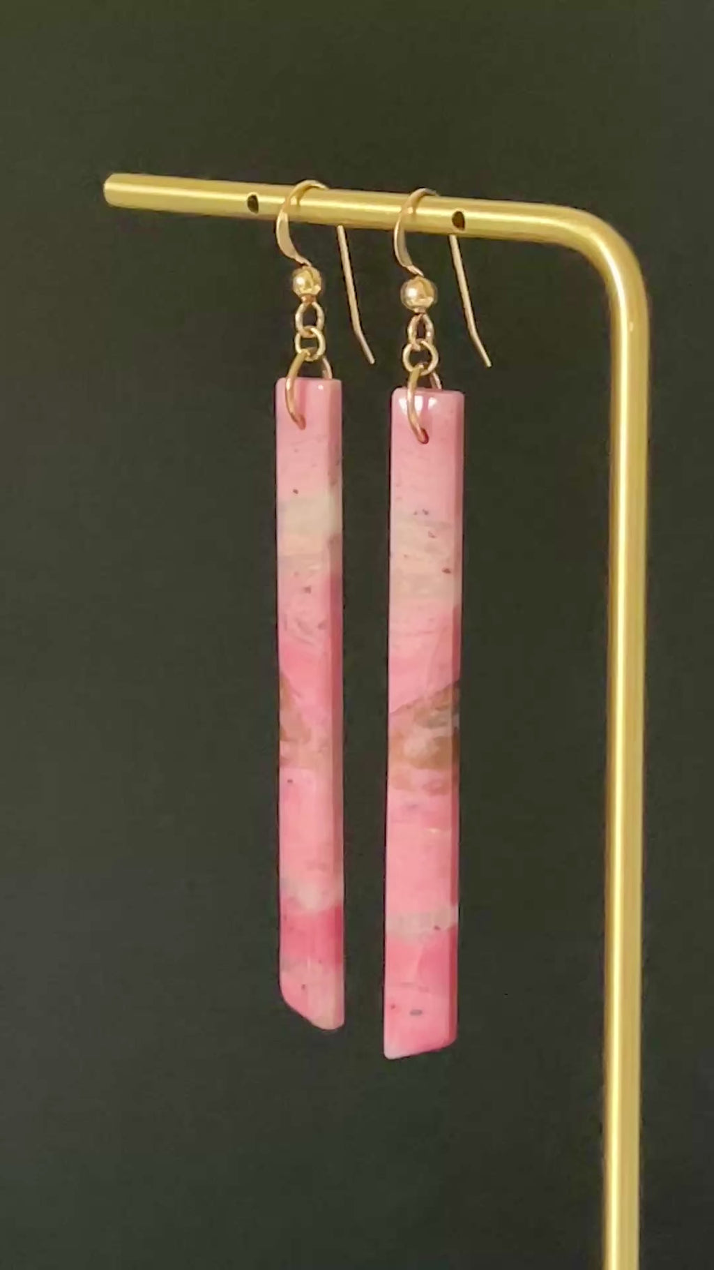 Rhodonite in Quartz Bar Earrings in 14K Gold Fill by Studio MS Indie Jewelry