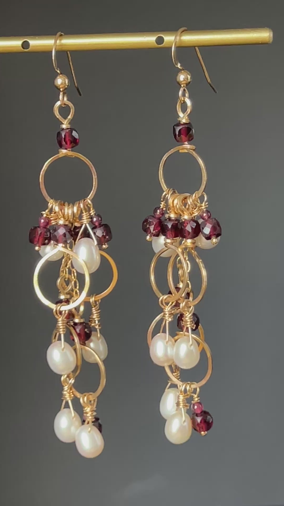 Catherine Garnet and Pearl Chandelier Earrings