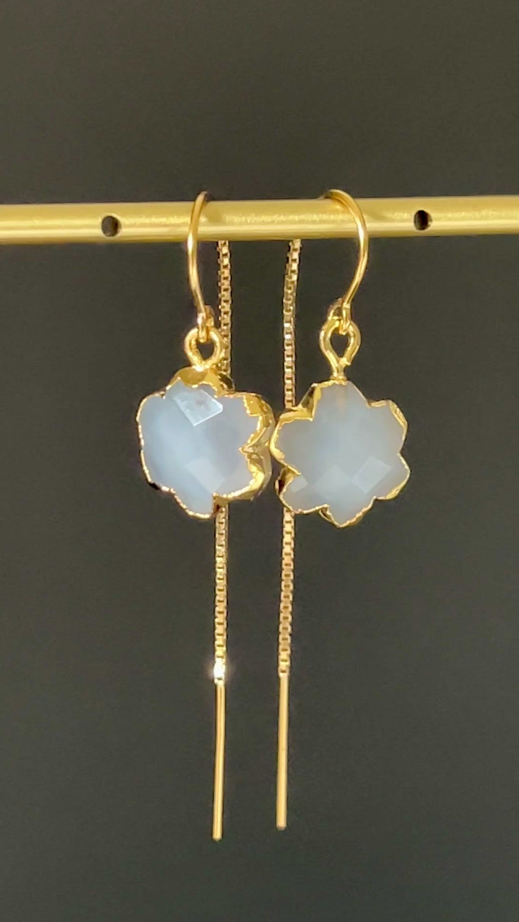 Chalcedony Flower 14K Gold Fill Threader Earrings by Studio MS Indie Jewelry