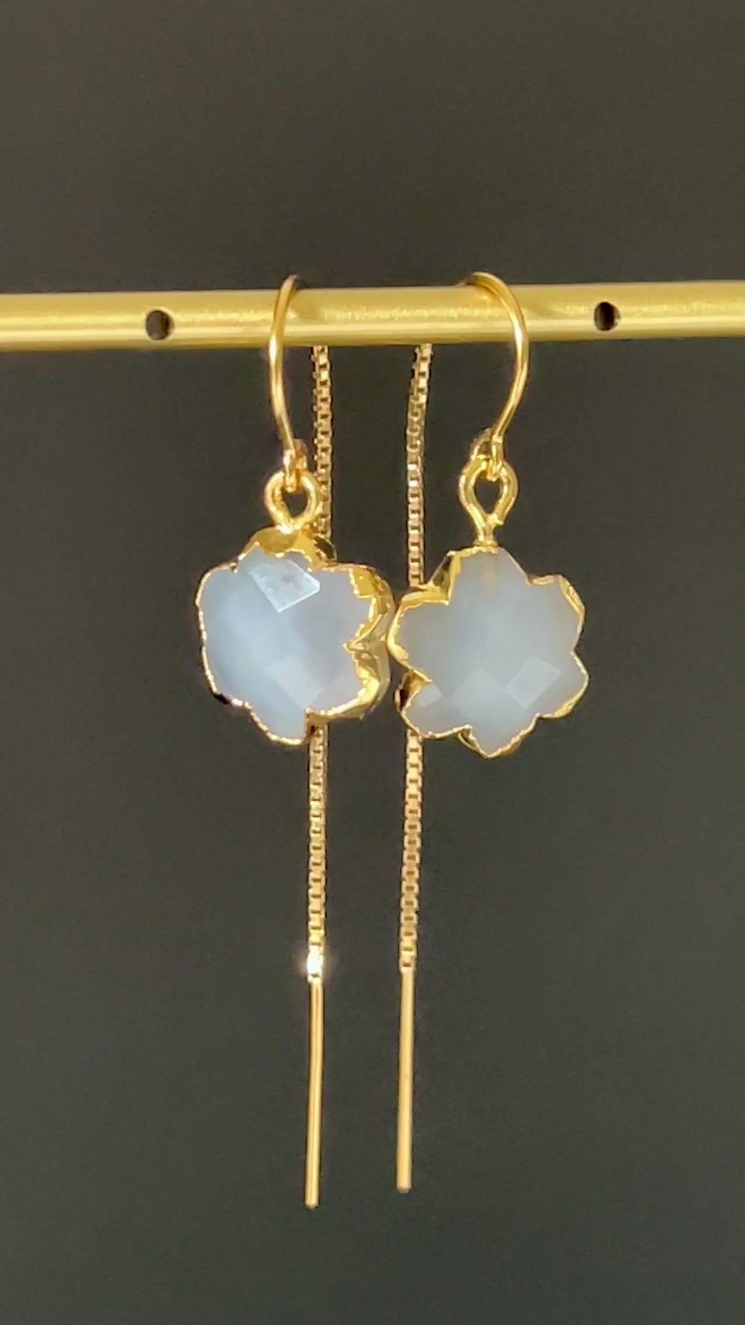 Chalcedony Flower 14K Gold Fill Threader Earrings by Studio MS Indie Jewelry