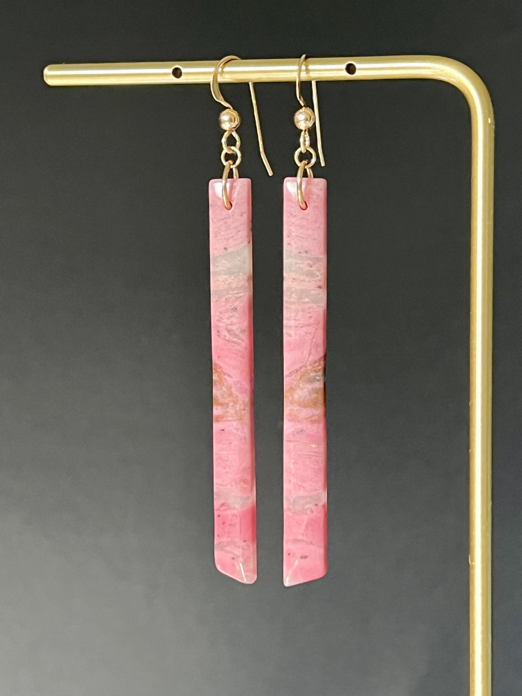 natural rhodonite in quartz earrings with hammered 14K gold fill fish hook wires