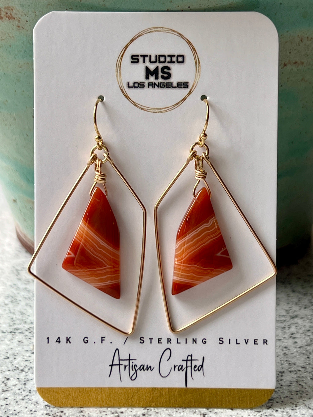 Sardonyx freeform earrings in 14K gold fill on Studio MS Los Angeles earring card