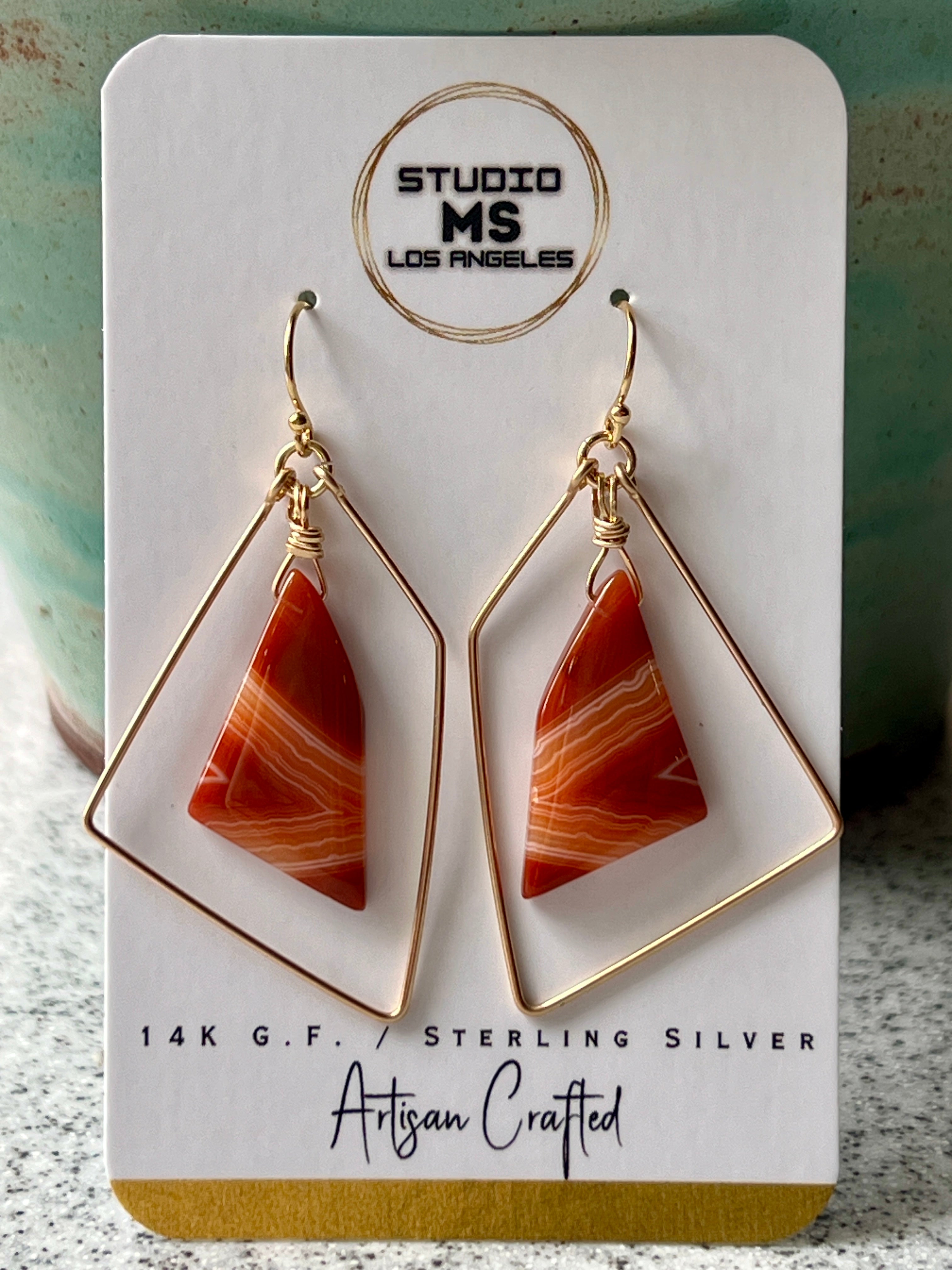 Sardonyx freeform earrings in 14K gold fill on Studio MS Los Angeles earring card