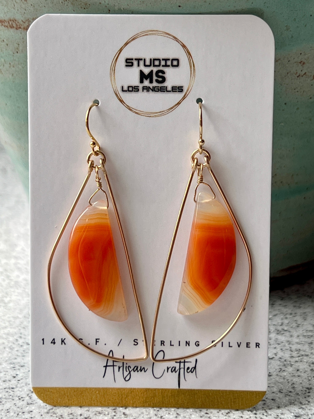 Sardonyx freeform hoop earrings displayed on Studio MS Los Angeles earring card