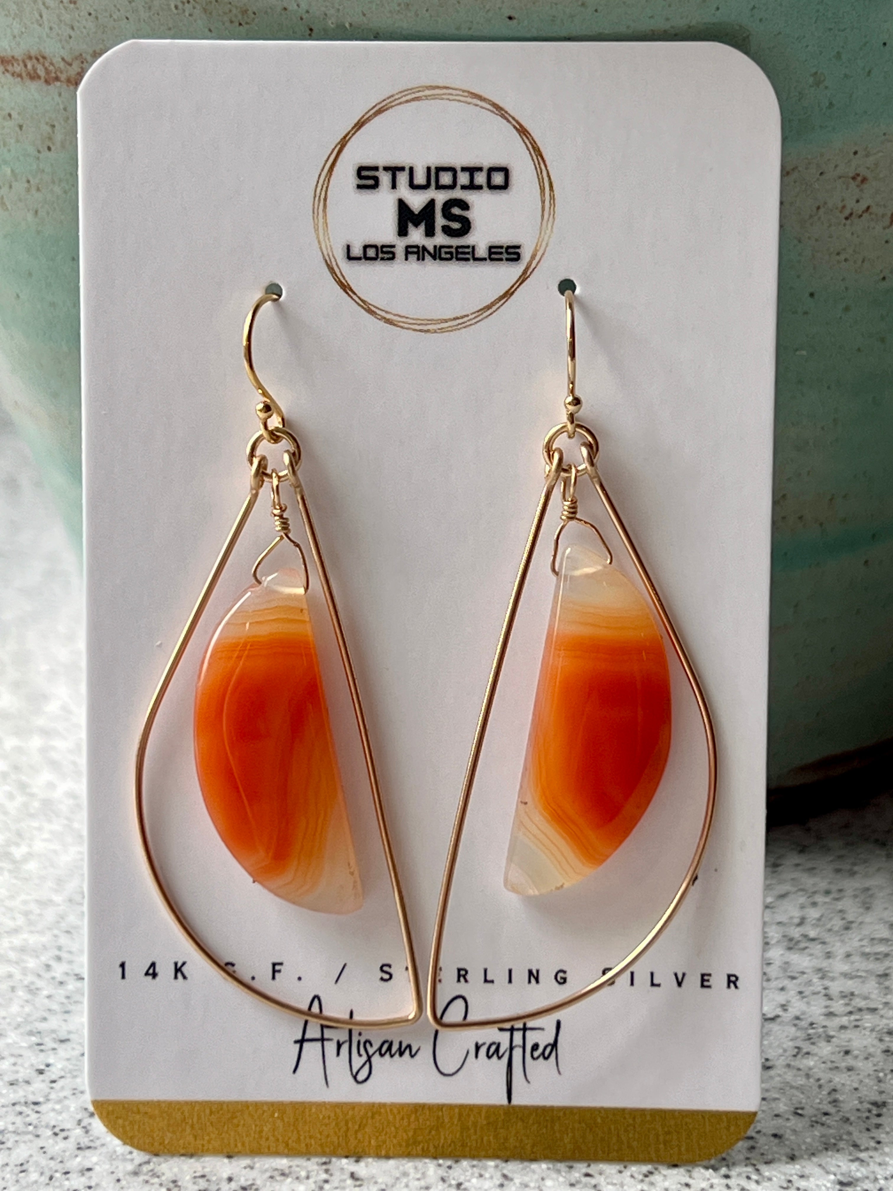 Sardonyx freeform hoop earrings displayed on Studio MS Los Angeles earring card