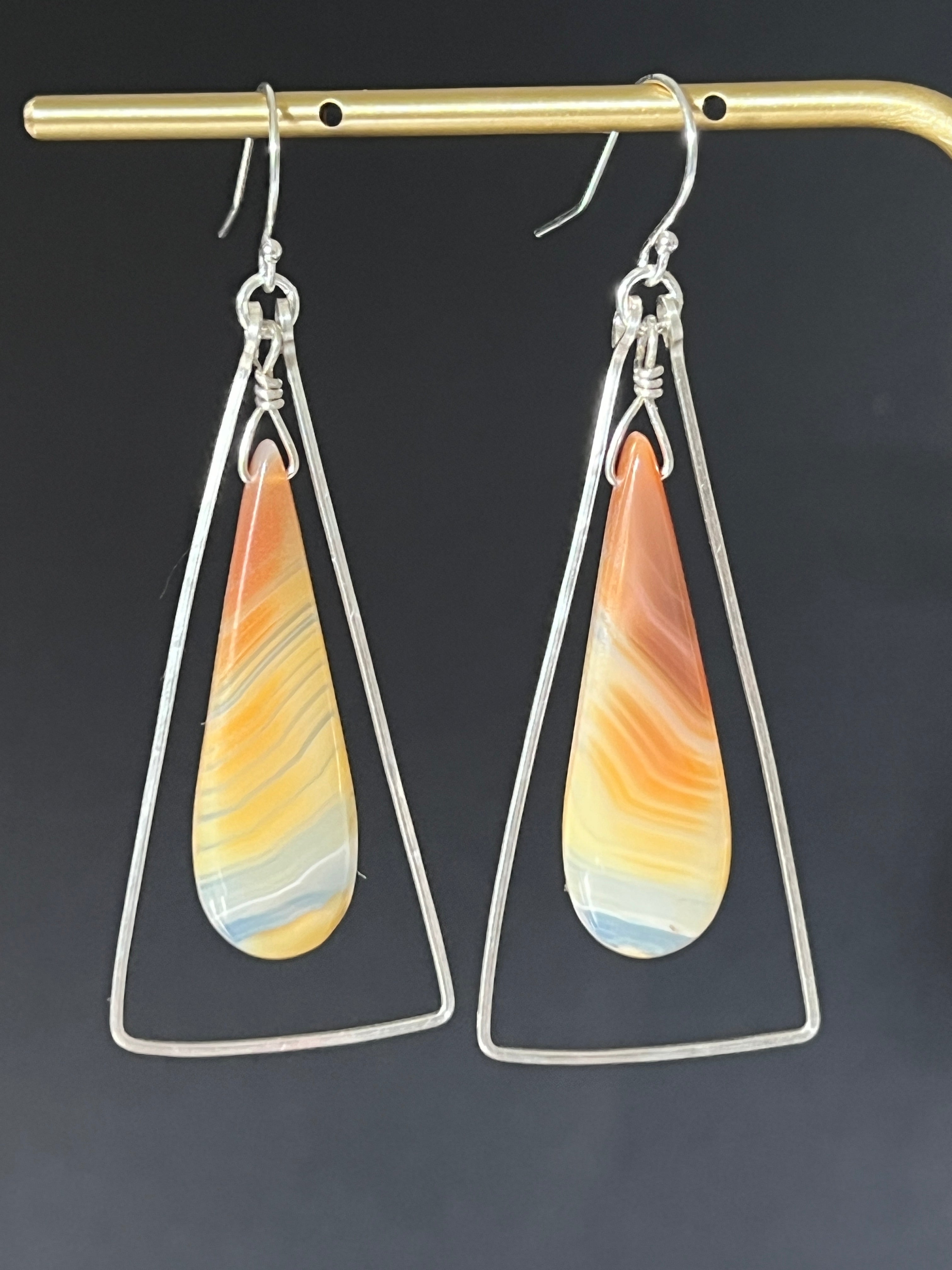 One of a kind sardonyx and sterling silver dangle earrings, hand cut stone by Studio MS
